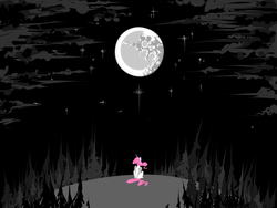 Size: 1600x1200 | Tagged: dead source, safe, artist:php15, princess celestia, alicorn, pony, g4, female, mare, mare in the moon, minimalist, monochrome, moon, neo noir, night, partial color, pink-mane celestia, sitting, solo, younger