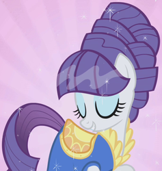 Size: 682x720 | Tagged: safe, screencap, rarity, earth pony, pony, unicorn, boast busters, g4, alternate hairstyle, beautiful, beehive hairdo, clothes, cropped, cute, dress, eyes closed, female, mare, outfit catalog, raribetes, smiling, solo, updo