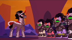 Size: 1920x1080 | Tagged: safe, screencap, ivory, ivory rook, king sombra, rubinstein, crystal pony, pony, g4, season 5, the cutie re-mark, alternate timeline, crystal war timeline, discovery family logo, mind control, sombra empire, sombra soldier
