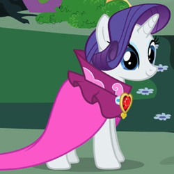 Size: 284x284 | Tagged: safe, screencap, rarity, pony, unicorn, g4, secret of my excess, cape, clothes, female, fire ruby, gem, jewelry, necklace, outfit catalog, ruby, solo, taffeta cape