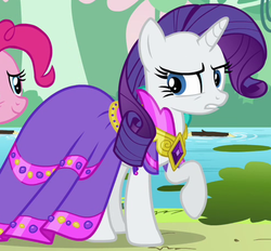 Size: 490x454 | Tagged: safe, screencap, pinkie pie, rarity, g4, keep calm and flutter on, clothes, dress, outfit catalog