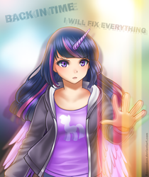 Size: 1973x2350 | Tagged: safe, artist:racoonsan, twilight sparkle, human, g4, the cutie re-mark, clothes, crossover, female, horn, horned humanization, humanized, jacket, life is strange, maxine caulfield, shirt, solo, twilight sparkle (alicorn), winged humanization