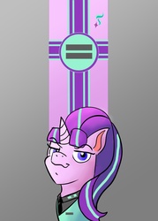 Size: 914x1280 | Tagged: safe, artist:lasered_productions, starlight glimmer, g4, bust, dictator, equal cutie mark, female, flag, smirk, solo, starlight himmler