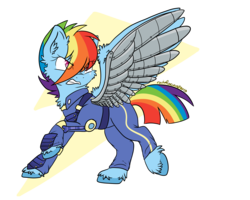 Size: 5000x4000 | Tagged: dead source, safe, artist:dreamyeevee, rainbow dash, pegasus, pony, g4, the cutie re-mark, alternate timeline, amputee, apocalypse dash, artificial wings, augmented, crystal war timeline, female, fluffy, gritted teeth, mare, mechanical wing, prosthetic limb, prosthetic wing, prosthetics, raised hoof, simple background, solo, transparent background, wings
