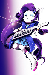 Size: 459x700 | Tagged: safe, artist:hacha, rarity, equestria girls, g4, my little pony equestria girls: rainbow rocks, female, four ears, keytar, musical instrument, nail polish, pixiv, ponied up, solo