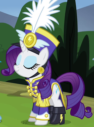 Size: 457x613 | Tagged: safe, screencap, rarity, pony, unicorn, g4, testing testing 1-2-3, ancient wonderbolts uniform, boots, clothes, cropped, female, mare, outfit catalog, sgt. rarity, shako, shoes, solo, uniform