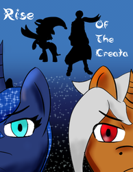 Size: 400x516 | Tagged: safe, princess luna, oc, oc:leady star, human, g4, canon x oc, rise of the creata, shipping, title page