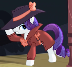 Size: 553x523 | Tagged: safe, screencap, rarity, g4, rarity investigates, clothes, costume, detective, female, outfit catalog, solo