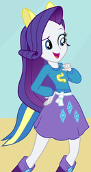 Size: 453x852 | Tagged: safe, screencap, rarity, equestria girls, g4, my little pony equestria girls, clothes, cropped, female, helping twilight win the crown, open mouth, pony ears, school spirit, skirt, solo, wondercolts uniform