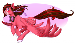 Size: 1024x611 | Tagged: safe, artist:limply_swamp, oc, oc only, oc:snowlight, pegasus, pony, commission, flying, goggles, large wings, looking up, pegasus oc, wings