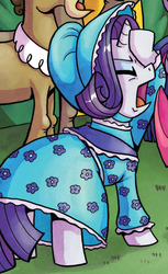 Size: 840x1374 | Tagged: safe, idw, cranky doodle donkey, matilda, rarity, donkey, g4, spoiler:comic, clothes, costume, facehoof, outfit catalog, ship:crankilda