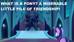 Size: 1920x1080 | Tagged: safe, edit, edited screencap, screencap, nightmare moon, twilight sparkle, alicorn, pony, g4, the cutie re-mark, alternate timeline, castle of the royal pony sisters, castlevania, castlevania: symphony of the night, female, mare, meme, nightmare takeover timeline, twilight sparkle (alicorn), what is a man