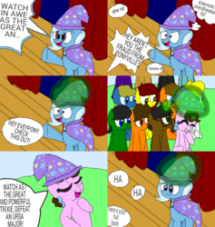 Size: 1288x1359 | Tagged: safe, artist:trixielulamoonthegreatandpoweful, trixie, oc, pony, unicorn, g4, comic, female, mare, ms paint, stage, trixie's hat