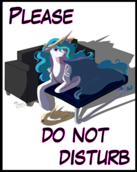 Size: 1024x1289 | Tagged: safe, artist:chibikemono, princess celestia, g4, blanket, female, prone, sofa bed, solo, underhoof