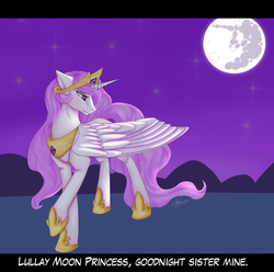Size: 1024x1016 | Tagged: safe, artist:chibikemono, princess celestia, lullaby for a princess, g4, crying, female, mare in the moon, misspelling, moon, night, sad, solo