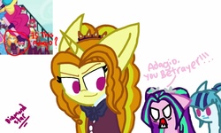 Size: 1280x768 | Tagged: safe, artist:psychodiamondstar, adagio dazzle, alizarin bubblegum, aria blaze, frosty orange, lemonade blues, melon mint, orange sherbette, sonata dusk, trenderhoof, equestria girls, g4, my little pony equestria girls: friendship games, background human, clothes, crystal prep academy uniform, school uniform, the dazzlings, wrong