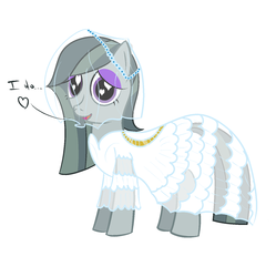 Size: 1384x1388 | Tagged: safe, artist:mightyshockwave, marble pie, earth pony, pony, g4, hearthbreakers, clothes, dress, female, heart eyes, love, mare, marriage, solo, wedding, wedding dress, wingding eyes