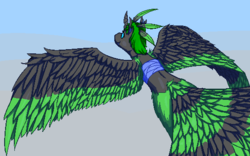 Size: 540x336 | Tagged: safe, artist:graytr, oc, oc only, oc:bucketling, changeling, harpy, female, sky, solo, wings