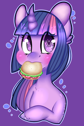 Size: 1725x2582 | Tagged: safe, artist:bunxl, twilight sparkle, g4, blushing, burger, female, food, hay burger, heart eyes, solo, that pony sure does love burgers, twilight burgkle, wingding eyes