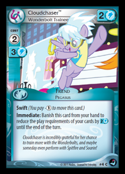 Size: 358x500 | Tagged: safe, enterplay, cloudchaser, g4, high magic, my little pony collectible card game, ccg, female, flying, goggles, open mouth, solo, wonderbolt trainee uniform