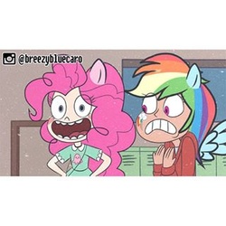 Size: 320x320 | Tagged: safe, artist:breezybluecaro, edit, edited screencap, screencap, pinkie pie, rainbow dash, g4, crossover, marco diaz, star butterfly, star vs the forces of evil