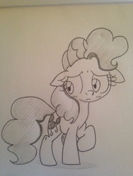 Size: 1024x1365 | Tagged: safe, artist:tokipeach, pinkie pie, g4, female, floppy ears, grayscale, monochrome, sad, solo