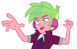 Size: 2212x1420 | Tagged: safe, artist:t-mack56, lemon zest, equestria girls, g4, my little pony equestria girls: friendship games, base used, clothes, crystal prep academy uniform, equestria guys, headphones, lime citron, male, remake, rule 63, school uniform, simple background, transparent background, vector