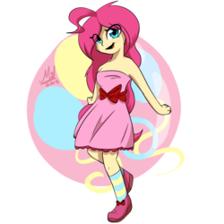 Size: 900x900 | Tagged: safe, artist:myralilth, pinkie pie, human, g4, clothes, cute, dress, female, humanized, solo