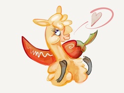 Size: 1024x768 | Tagged: safe, artist:ceredwyn, paprika (tfh), alpaca, them's fightin' herds, bust, community related, female, food, heart, pepper, red peppers, simple background, solo