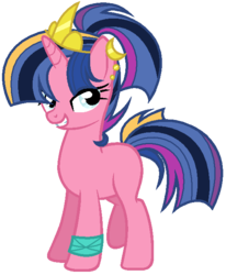 Size: 541x656 | Tagged: safe, artist:rainy-ponyashka-dash, oc, oc only, oc:andromeda starbeats, bandage, crown, ear piercing, offspring, parent:flash sentry, parent:twilight sparkle, parents:flashlight, piercing