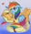 Size: 900x1000 | Tagged: safe, artist:kikivlk, applejack, rainbow dash, g4, accessory swap, blushing, colored wings, colored wingtips, female, heart, lesbian, ship:appledash, shipping, smiling