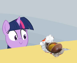 Size: 542x447 | Tagged: safe, twilight sparkle, g4, evil, exploitable meme, female, kinder egg, meme, solo, spilled milk, twilight's kinder egg