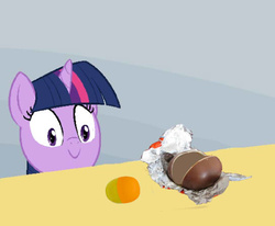 Size: 542x447 | Tagged: safe, twilight sparkle, g4, evil, exploitable meme, female, kinder egg, meme, solo, spilled milk, twilight's kinder egg