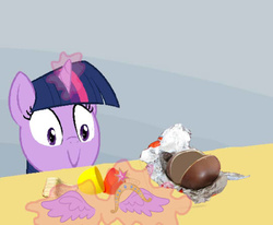 Size: 542x447 | Tagged: safe, twilight sparkle, alicorn, pony, g4, big crown thingy, element of magic, evil, exploitable meme, female, mare, meme, spilled milk, twilight sparkle (alicorn), twilight's kinder egg, wings