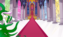 Size: 10000x5800 | Tagged: safe, artist:zomgitsalaura, edit, fleur-de-lis, pony, g4, absurd resolution, canterlot, female, i've seen enough hentai to know where this is going, scenery, solo, tentacles, throne room