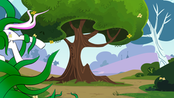 Size: 5333x3000 | Tagged: safe, artist:zomgitsalaura, edit, fleur-de-lis, pony, g4, female, i've seen enough hentai to know where this is going, scenery, solo, tentacles, tree