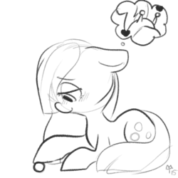 Size: 600x600 | Tagged: safe, artist:mt, big macintosh, marble pie, earth pony, pony, g4, blushing, daydream, male, monochrome, ship:marblemac, shipping, solo, stallion, straight