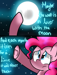 Size: 1600x2100 | Tagged: dead source, safe, artist:artypaints, pinkie pie, earth pony, pony, g4, female, moon, solo