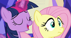 Size: 1280x686 | Tagged: safe, screencap, fluttershy, twilight sparkle, alicorn, pony, g4, the hooffields and mccolts, duo, female, mare, out of context, twilight sparkle (alicorn)