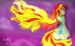 Size: 1280x800 | Tagged: safe, artist:fallenangel5414, sunset shimmer, equestria girls, g4, my past is not today, female, fiery shimmer, fiery wings, flame tail, side view, solo, sunset phoenix