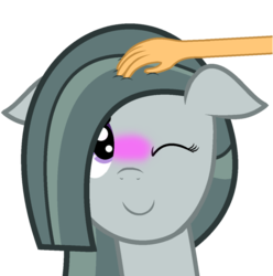 Size: 890x898 | Tagged: safe, artist:comfydove, marble pie, human, g4, blushing, hand, petting