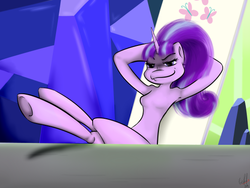 Size: 540x405 | Tagged: source needed, useless source url, safe, artist:chibiteff, starlight glimmer, semi-anthro, g4, the cutie re-mark, armpits, female, friendship throne, s5 starlight, smug, smuglight glimmer, solo, welcome home twilight