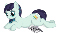 Size: 1875x1146 | Tagged: safe, artist:negasun, coloratura, earth pony, pony, g4, female, happy, looking at you, mare, microphone, music notes, prone, rara, simple background, solo, transparent background