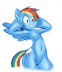 Size: 3010x3500 | Tagged: safe, artist:reiji sakamoto, rainbow dash, semi-anthro, g4, armpits, belly, belly button, female, high res, pixiv, solo