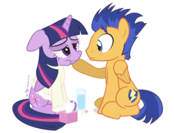 Size: 850x650 | Tagged: safe, artist:dm29, flash sentry, twilight sparkle, alicorn, pony, g4, bloodshot eyes, caring for the sick, cute, female, glass, male, mare, pills, ship:flashlight, shipping, sick, simple background, straight, tissue box, transparent background, twilight sparkle (alicorn), water