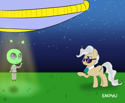 Size: 1000x823 | Tagged: safe, artist:empyu, mayor mare, alien, pony, g4, duo, ufo