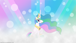 Size: 1920x1080 | Tagged: safe, artist:90sigma, artist:fillynix-artz, princess celestia, g4, raised hoof, sitting pretty, smiling, vector, wallpaper