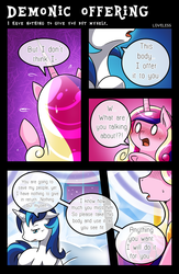 Size: 1500x2294 | Tagged: safe, artist:vavacung, princess cadance, queen chrysalis, shining armor, comic:to love alicorn, g4, comic, dialogue, disguise, open mouth, speech bubble, sweat, sweatdrop, wide eyes