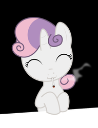 Size: 754x988 | Tagged: safe, artist:black-helbi, edit, sweetie belle, g4, cigarette, eyes closed, female, simple background, smoking, solo