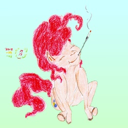 Size: 1800x1800 | Tagged: safe, artist:samblob, pinkie pie, g4, cigarette, cigarette holder, female, simple background, smoking, solo, traditional art